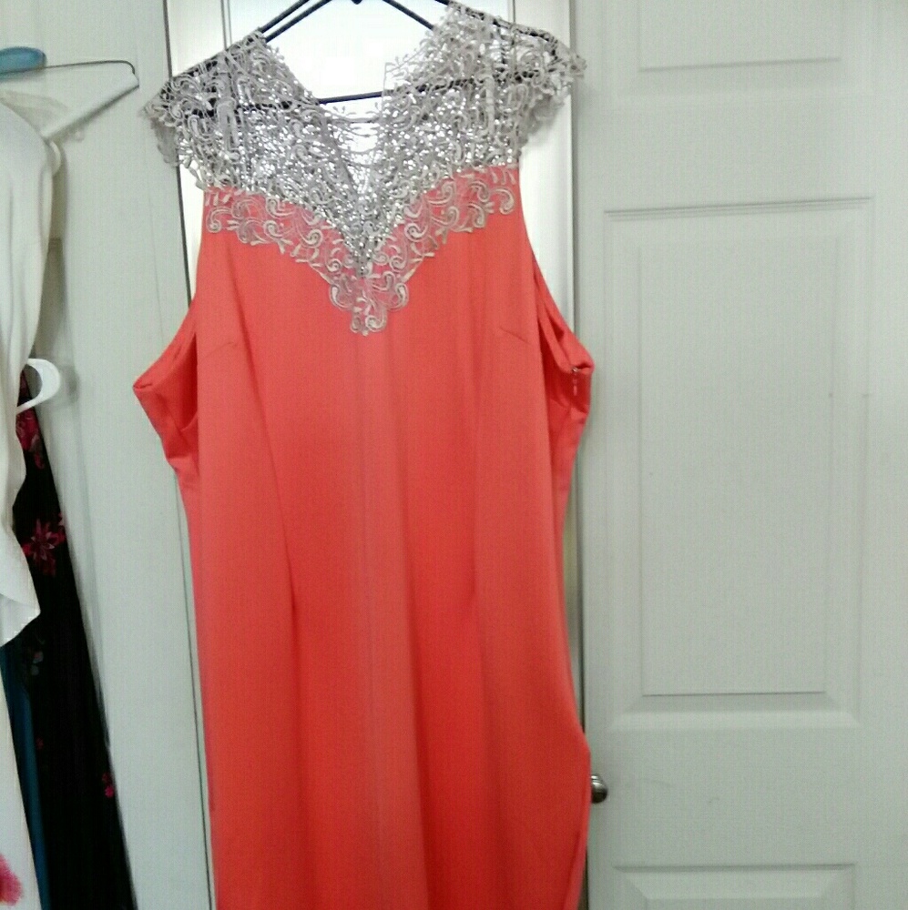 Coral and Grey lace detail dress